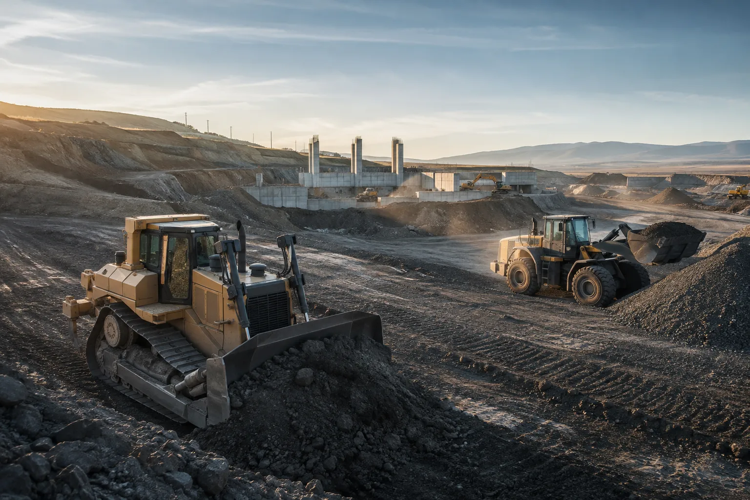 Heavy construction equipment working on an infrastructure site